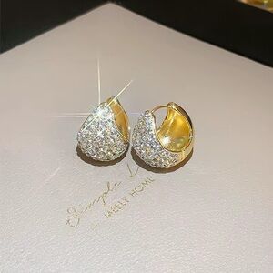 Super Shiny Pave Lab Diamond 14K gold plate Huggies Hoops